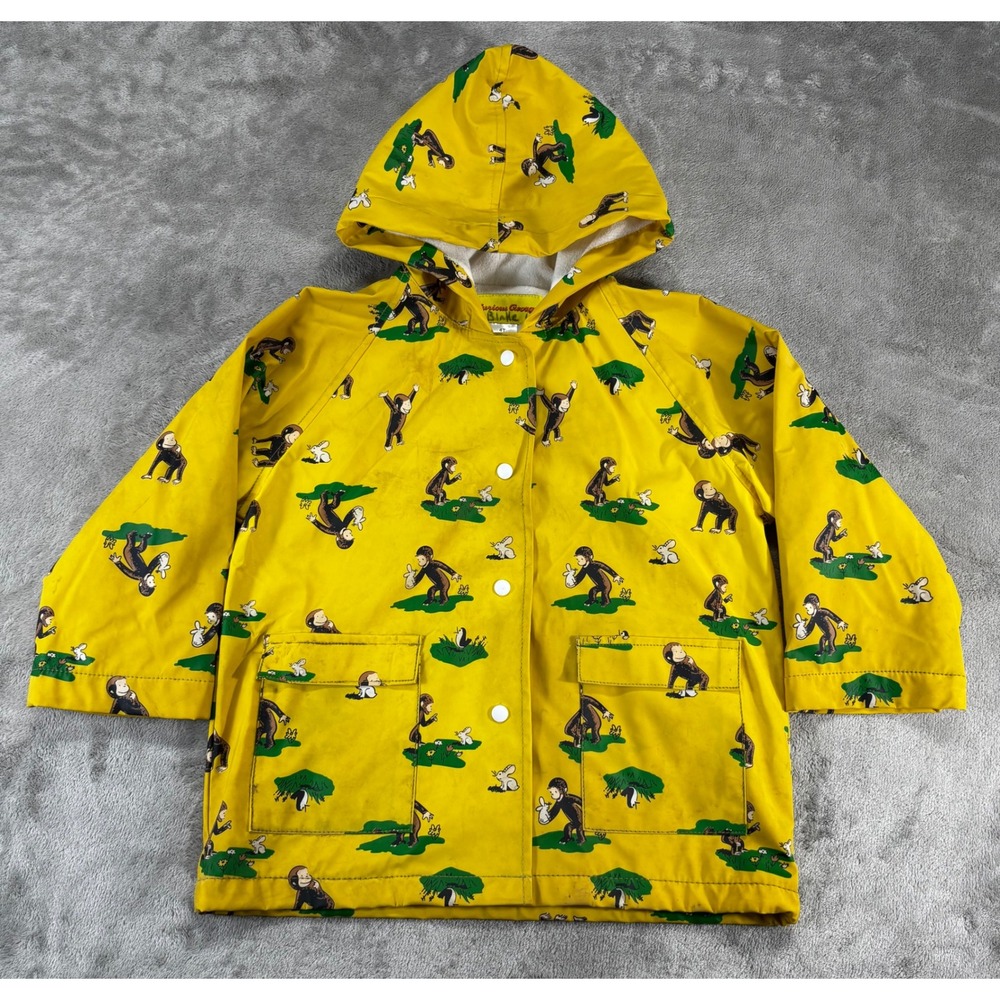 Curious George Raincoat Kids 4T Yellow Good Hooded PVC Character Print Jacket